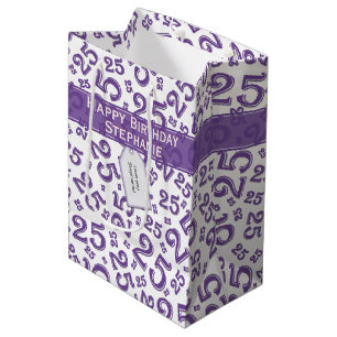 Sac Cadeau Moyen Joyeux 25e anniversaire Random Number Motif pourpr
