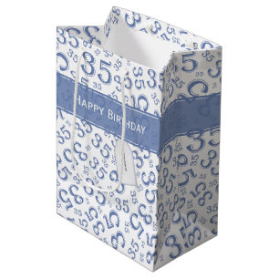 Sac Cadeau Moyen Joyeux 35e anniversaire Numéro Motif Bleu/Blanc