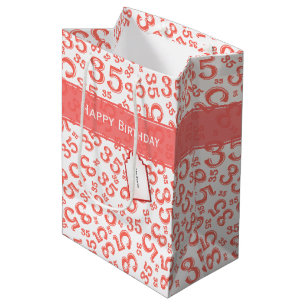 Sac Cadeau Moyen Joyeux 35e anniversaire Numéro Motif Coral/Blanc