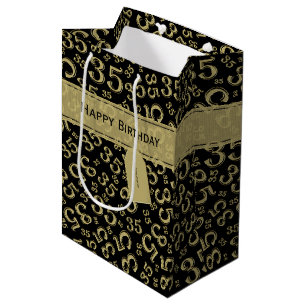 Sac Cadeau Moyen Joyeux 35e anniversaire Numéro Motif Noir/Or