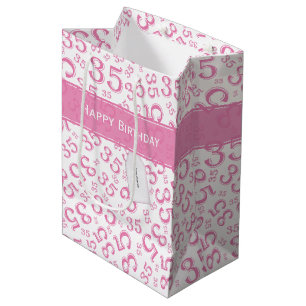 Sac Cadeau Moyen Joyeux 35e anniversaire Numéro Motif rose/blanc