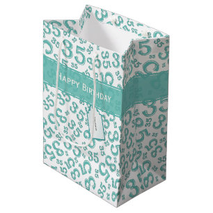 Sac Cadeau Moyen Joyeux 35e anniversaire Numéro Motif Turquoise/bla