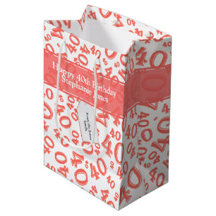 Sac Cadeau Moyen Joyeux 40e anniversaire Numéro Motif Coral/Blanc 4