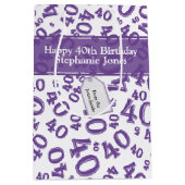 Sac Cadeau Moyen Joyeux 40e anniversaire Numéro Motif pourpre/blanc (Devant)
