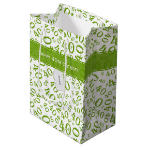 Sac Cadeau Moyen Joyeux 40e anniversaire Numéro Motif Vert et blanc