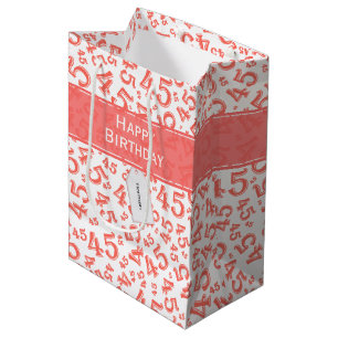 Sac Cadeau Moyen Joyeux 45e anniversaire Numéro Motif Coral/Blanc