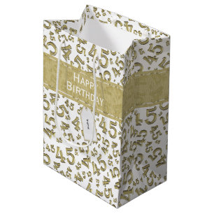 Sac Cadeau Moyen Joyeux 45e anniversaire Numéro Motif Or/Blanc