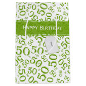 Sac Cadeau Moyen Joyeux 50e anniversaire Numéro Motif Vert/Blanc (Devant)