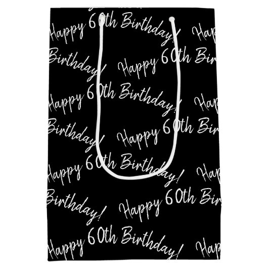 Sac Cadeau Moyen Joyeux 60ème anniversaire en noir (Dos)