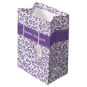 Sac Cadeau Moyen Joyeux 65e anniversaire fête violet Motif numéro