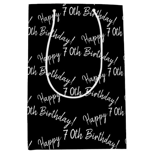 Sac Cadeau Moyen Joyeux 70ème anniversaire en noir (Devant)