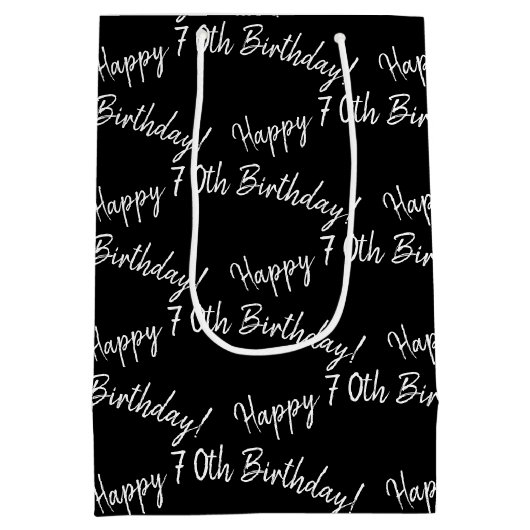 Sac Cadeau Moyen Joyeux 70ème anniversaire en noir (Dos)