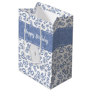 Sac Cadeau Moyen Joyeux 80e anniversaire bleu et blanc Motif numéri