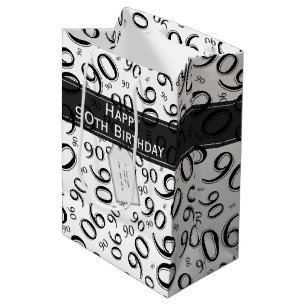 Sac Cadeau Moyen Joyeux 90e Motif de nombre aléatoire noir/blanc