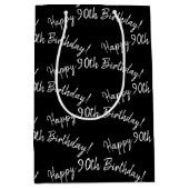 Sac Cadeau Moyen Joyeux 90ème anniversaire en noir (Devant)