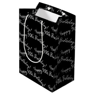 Sac Cadeau Moyen Joyeux 90ème anniversaire en noir