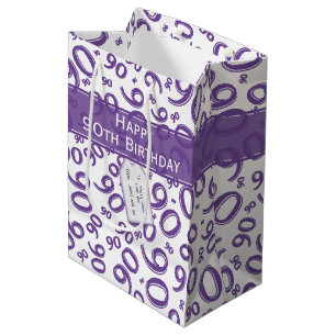 Sac Cadeau Moyen Joyeux 90ème Motif de nombres aléatoires violet/bl