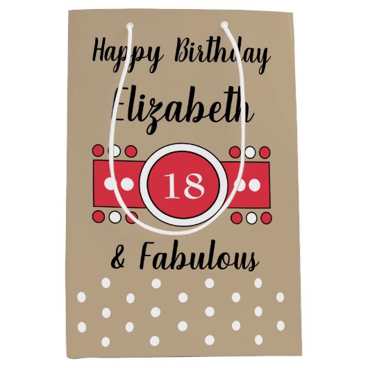 Sac Cadeau Moyen Joyeux anniversaire 18 et fabuleux brun rouge (Devant)