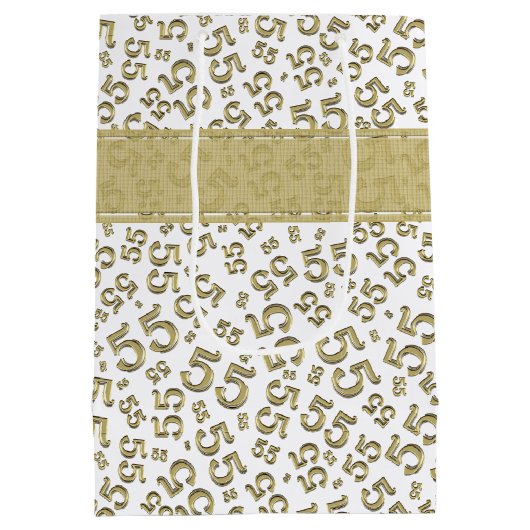 Sac Cadeau Moyen Joyeux anniversaire Age 55 Numéro Motif Or/Blanc (Dos)