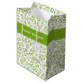 Sac Cadeau Moyen Joyeux anniversaire Age 55 Numéro Motif Vert/Blanc (Devant Angle)