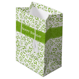 Sac Cadeau Moyen Joyeux anniversaire Age 55 Numéro Motif Vert/Blanc