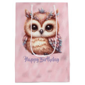 Sac Cadeau Moyen Joyeux Anniversaire Chouette Brown rose sur rose b (Dos)