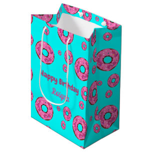 Sac Cadeau Moyen Joyeux anniversaire crème rose beignets bleu