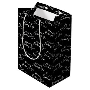 Sac Cadeau Moyen Joyeux anniversaire customisé Motif noir et blanc