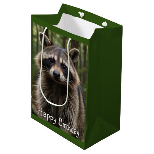 Sac Cadeau Moyen Joyeux Anniversaire Cute Raccoon (Devant Angle)