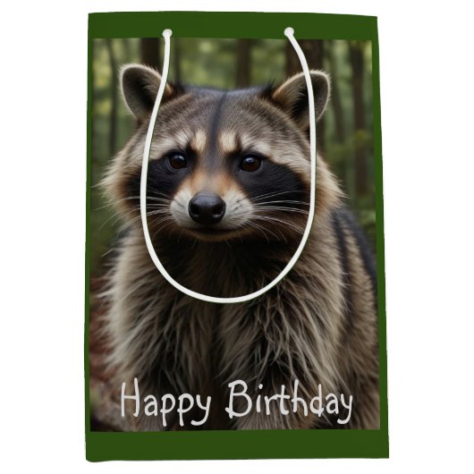 Sac Cadeau Moyen Joyeux Anniversaire Cute Raccoon (Devant)