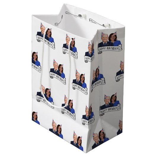Sac Cadeau Moyen Joyeux anniversaire de Joe et Kamala (Devant Angle)