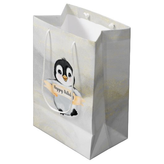 Sac Cadeau Moyen Joyeux anniversaire de Penguin (Devant Angle)