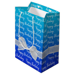Sac Cadeau Moyen Joyeux Anniversaire Dégradé Avec Ruban Blanc
