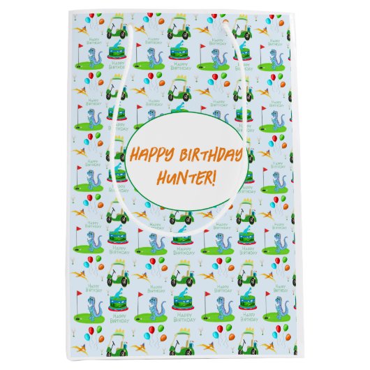 Sac Cadeau Moyen Joyeux Anniversaire Du Golf De Dinosaur (Devant)