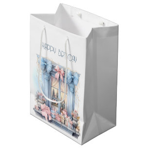 Sac Cadeau Moyen Joyeux Anniversaire Hiver Bleu rose Vitre victorie