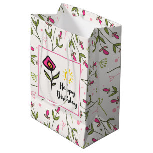 Sac Cadeau Moyen Joyeux anniversaire - Joli Fleurs sauvages et sole