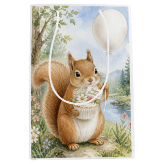 Sac Cadeau Moyen Joyeux Anniversaire Mignon Écureuil Bois Féerique