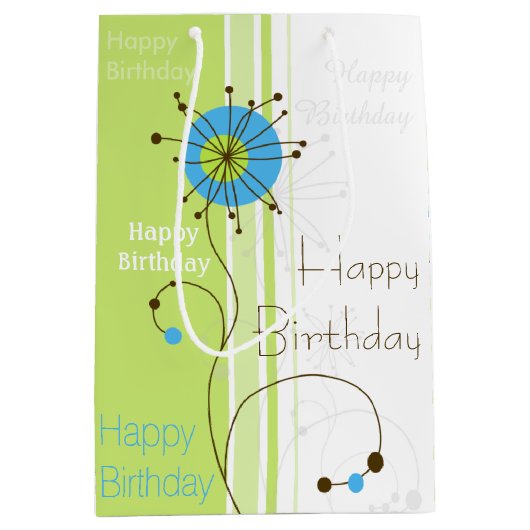 Sac Cadeau Moyen Joyeux Anniversaire Moderne Fleur Vert simple (Devant)