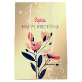 Sac Cadeau Moyen Joyeux Anniversaire, Nom, Fleurs sur Or (Dos)