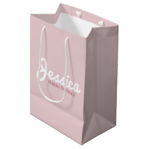 Sac Cadeau Moyen Joyeux anniversaire, Nom personnalisable   Or Rose