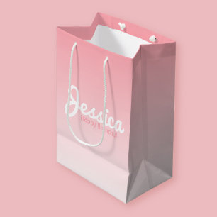 Sac Cadeau Moyen Joyeux anniversaire, Nom personnalisable   Rose ro