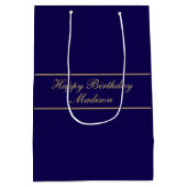 Sac Cadeau Moyen Joyeux Anniversaire Nom Script Bleu Or (Dos)
