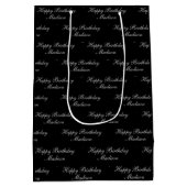 Sac Cadeau Moyen Joyeux Anniversaire Nom Script Noir Argent (Dos)