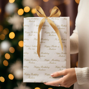 Sac Cadeau Moyen Joyeux Anniversaire Nom Script Or Blanc