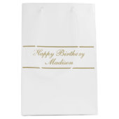 Sac Cadeau Moyen Joyeux Anniversaire Nom Script Or Blanc (Devant)