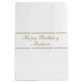 Sac Cadeau Moyen Joyeux Anniversaire Nom Script Or Blanc (Dos)