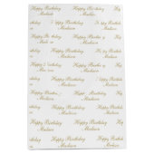 Sac Cadeau Moyen Joyeux Anniversaire Nom Script Or Blanc (Devant)