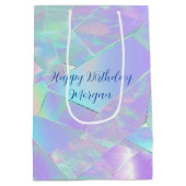 Sac Cadeau Moyen Joyeux Anniversaire, Nom, Turquoise & Purple Iride (Dos)