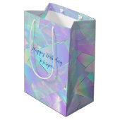 Sac Cadeau Moyen Joyeux Anniversaire, Nom, Turquoise & Purple Iride (Dos Angle)