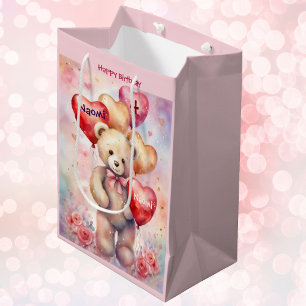 Sac Cadeau Moyen Joyeux Anniversaire Ours Ajouter Nom et âge